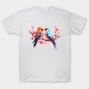 Valentine Kissing Goldfinch Bird Couple T-Shirt